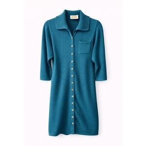 Vintage Collector St. John Santana Knit Enamel Button Teal Spring Dress M / L